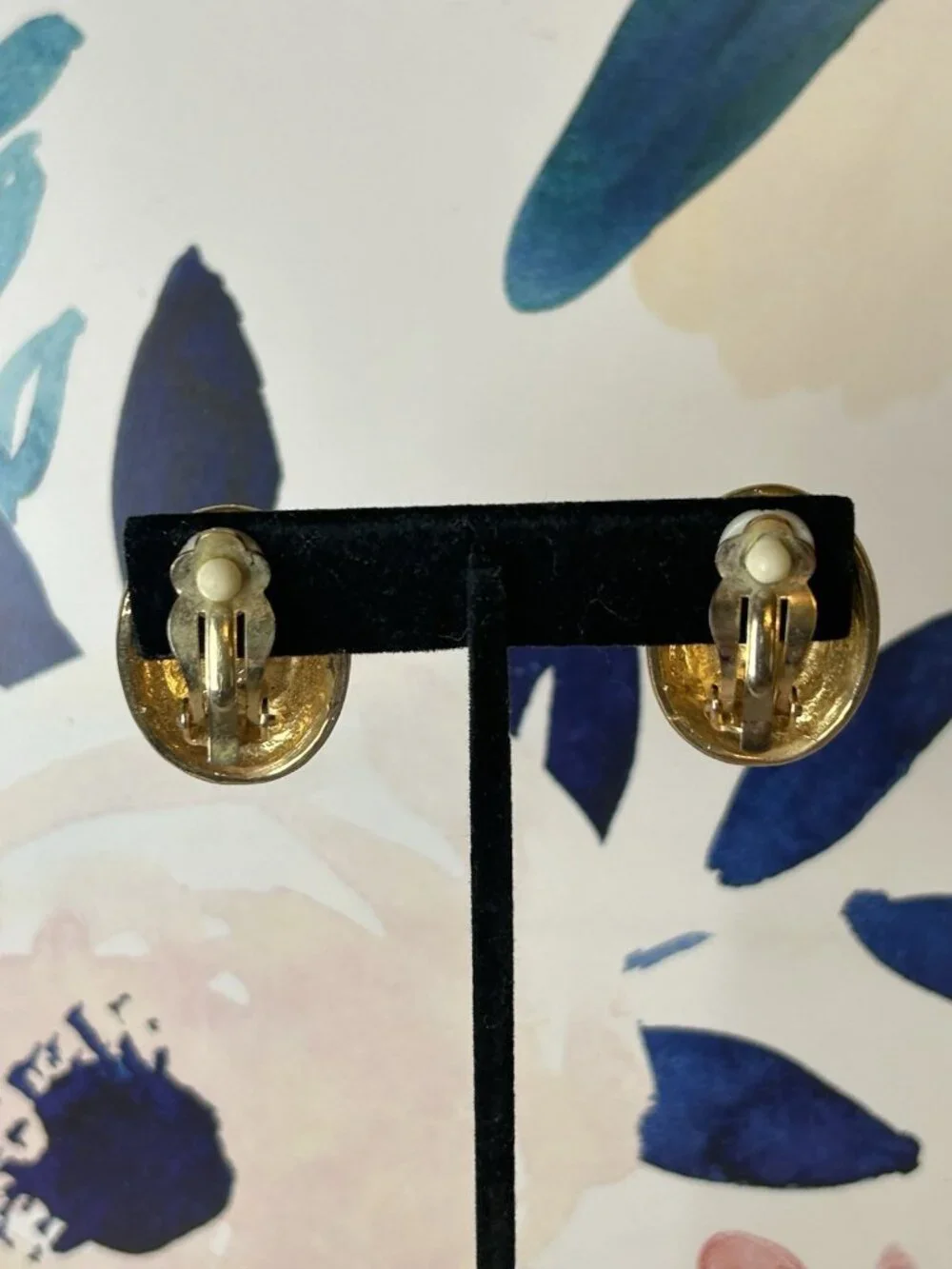Vtg Chunky Gold Tone Oval Faceted Brown Topaz Colored Glass Clip On Earrings